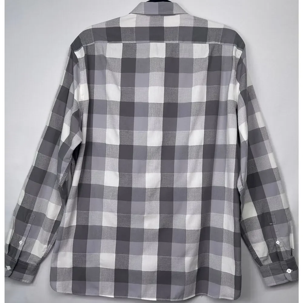 Burberry Brit Gray White Plaid Check Button Down Shirt Mens XL Equestrian Knight - Picture 3 of 14